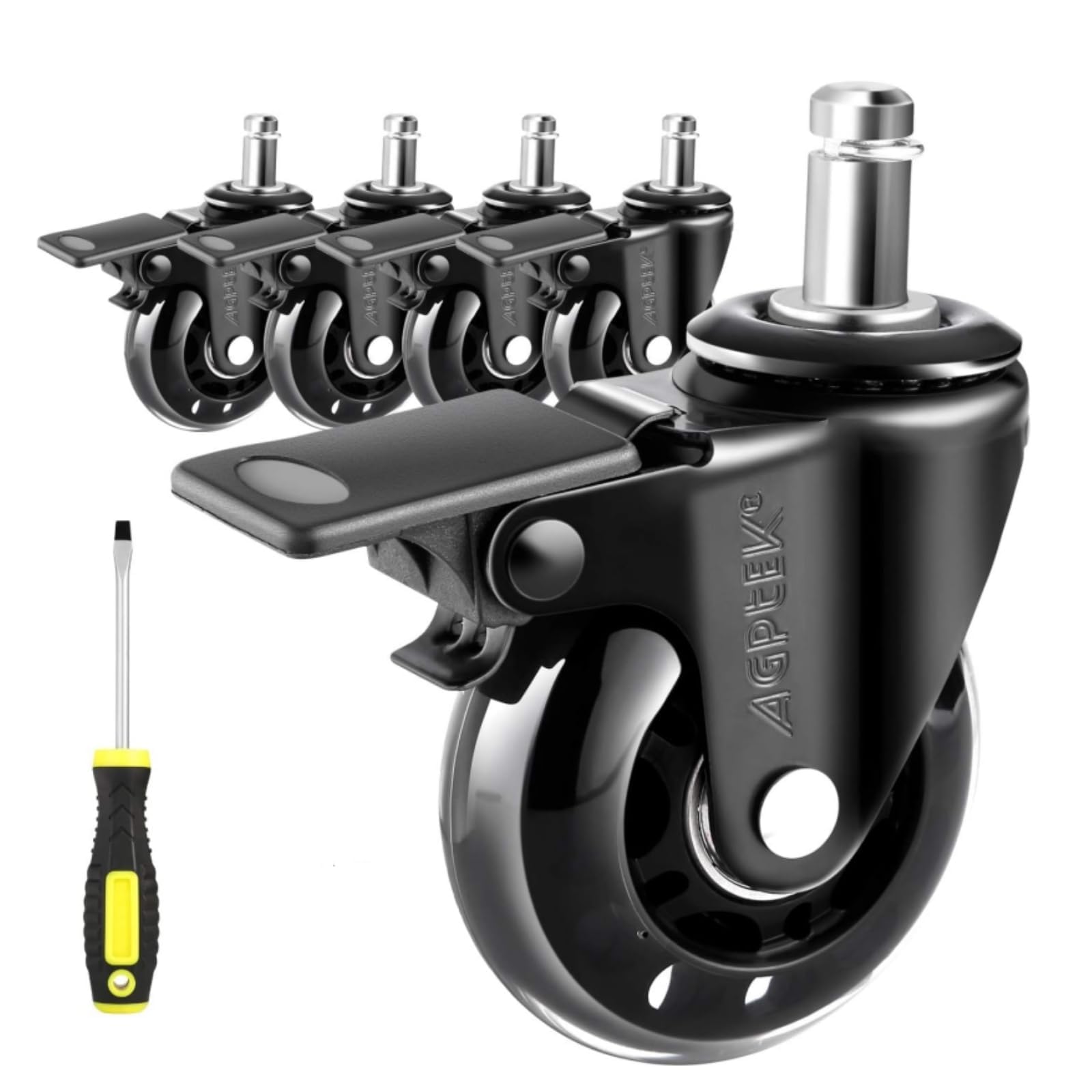 AGPtEK Office Chair Casters with Brake Heavy Duty 2.5' Universal Fit Locking Casters with Screwdriver, Safe Roller Wheel Replac